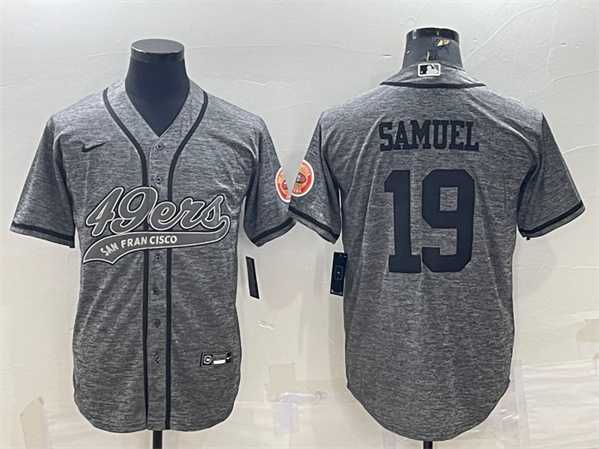 Mens San Francisco 49ers #19 Deebo Samuel Gray With Patch Cool Base Stitched Baseball Jersey
